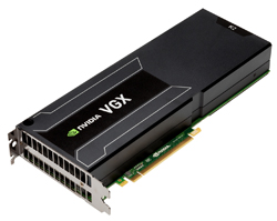 An NVIDIA VGX graphics processing unit shown at an angle against a white background.