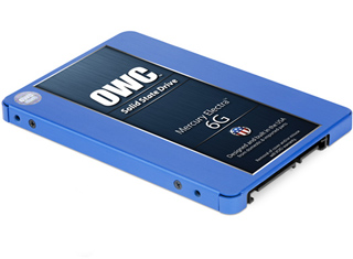 Blue OWC Mercury Electra 6G Solid State Drive with label.