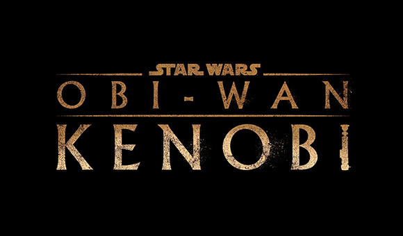 Gold textured Star Wars Obi-Wan Kenobi title text on a black background.