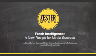 Yellow circular Zester Media logo above text reading Fresh Intelligence: A New Recipe for Media Success.