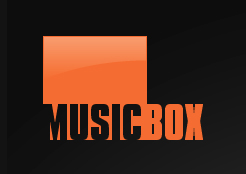 Orange rectangle above the words MUSICBOX in black and orange text on a black background.