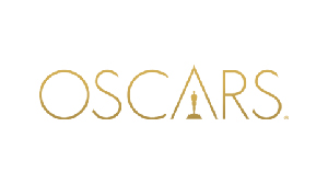 Gold text reading OSCARS with a small silhouette of an Academy Award statue inside the letter A.