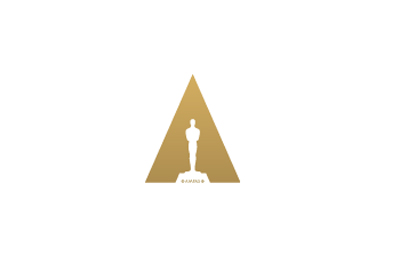 A gold triangle containing a white silhouette of the Academy Award statuette on a white background.