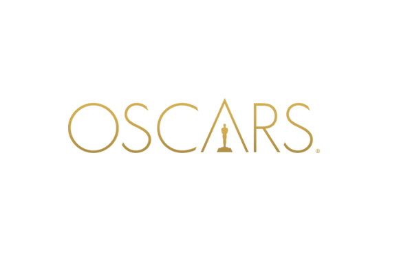 Gold text reading OSCARS with a small silhouette of an Oscar statuette integrated into the letter A.