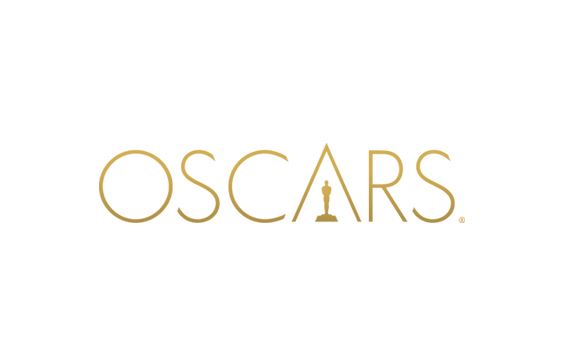 Gold text reading OSCARS with a small silhouette of an award statue inside the letter A.