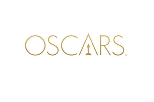 Gold text reading OSCARS with a small silhouette of an Academy Award statue inside the letter A.