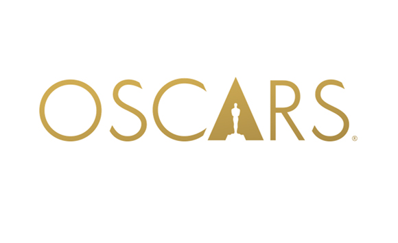 Gold text reading OSCARS with a silhouette of the Academy Award statue inside the letter A.