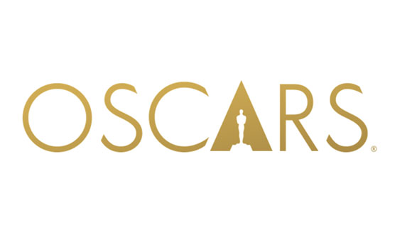 Gold text reading OSCARS with a silhouette of an Academy Award statue inside the letter A.