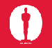 Red silhouette of an Oscar statuette centered within a white oval on a red background.
