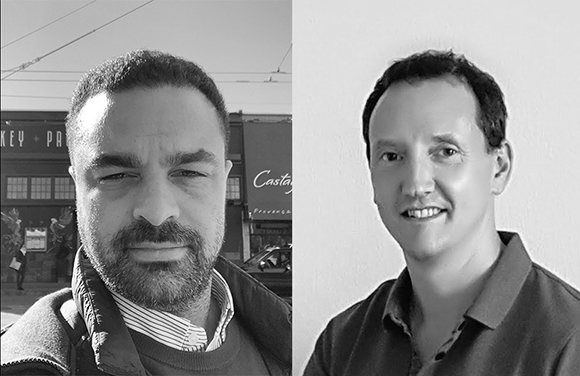 Two black and white portrait photos of men side by side.