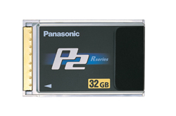 Panasonic P2 Rseries 32 GB memory card against a white background.