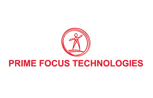 Red logo of Prime Focus Technologies featuring a stylized human figure inside a circle above the company name.