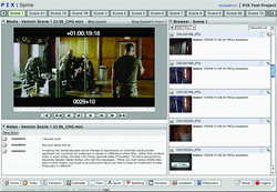 Software interface showing a video player, a file browser with thumbnails, and a notes section.