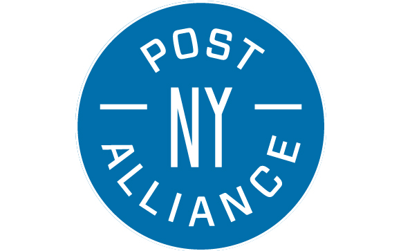 Blue circular logo with white text reading POST NY ALLIANCE.