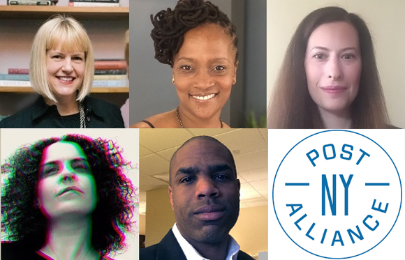 Collage of five headshots of diverse people and a circular blue logo for Post NY Alliance.
