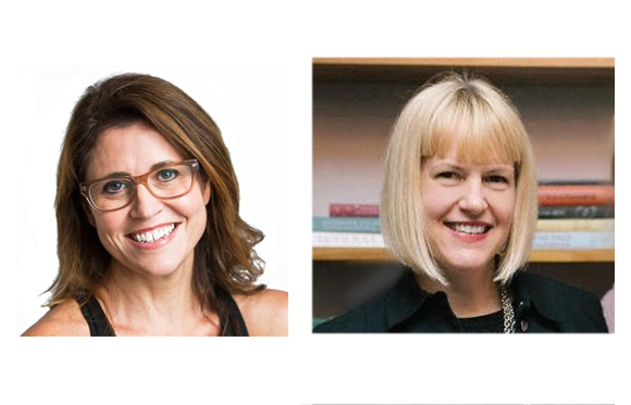 Two headshots of smiling women, one with brown hair and glasses, the other with blonde hair.
