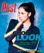 Woman with hand on face, looking thoughtful, wearing a striped jacket. Text reads 'Post' and 'GOOD LOOK'.