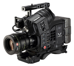 A black Panasonic professional video camera with a large lens and various control buttons.