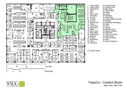 Architectural floor plan of the PepsiCo Content Studio showing various rooms and studio spaces.