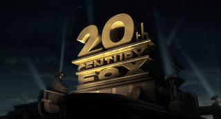 Gold 20th Century Fox logo with searchlights against a dark night sky.