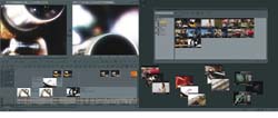Two side-by-side screenshots of video editing software displaying various video clips and timelines.