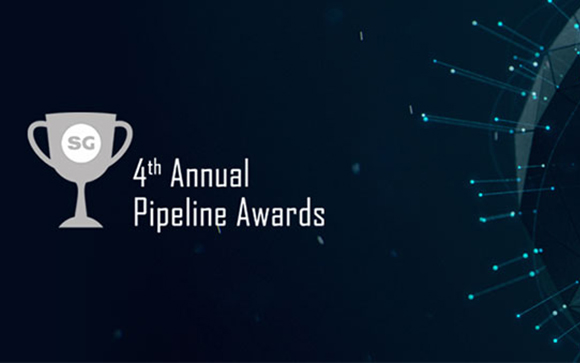 A trophy icon with 'SG' inside next to the text '4th Annual Pipeline Awards' on a dark blue background.
