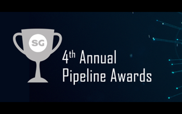 A silver trophy icon with 'SG' inside next to the text '4th Annual Pipeline Awards' on a dark blue background.