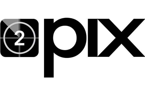 Black text reading 'pix' next to a black square icon containing a white circle and the number 2.