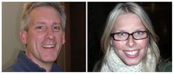 A man with short grey hair smiling on the left and a blonde woman with glasses smiling on the right.