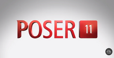 Red 3D text reading POSER next to a red square containing the number 11 on a light gray background.
