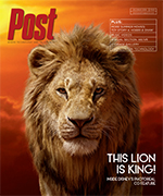 Close-up of a lion's face with a large mane, set against a fiery orange sky. Text reads 'THIS LION IS KING!'