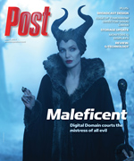 Maleficent, a woman with black horns and a dark cloak, is featured on the cover of Post magazine.