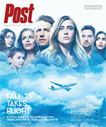 Group of people with a plane flying through clouds, text reads "Fall TV Takes Flight".