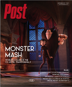 Cover of Post magazine with Hotel Transylvania 2 characters, Mavis and Dracula, and the headline "Monster Mash".