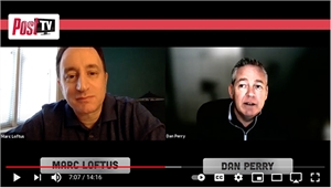 Two men in a split-screen video call with names Marc Loftus and Dan Perry displayed below.