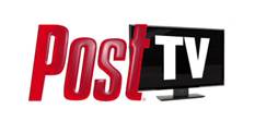 Red 3D text reading 'Post' next to a black television screen displaying the white letters 'TV'.