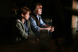 A woman and a young boy sit together in a dark room, looking toward a light source from a window.