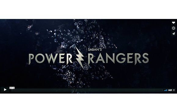 Saban's Power Rangers logo in silver text with a lightning bolt icon on a dark, cosmic background.