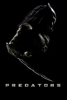 A dark, side-profile silhouette of a Predator creature against a black background.