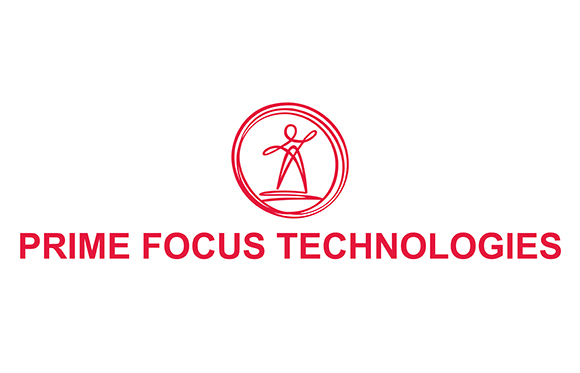 Red logo of Prime Focus Technologies featuring a stylized human figure inside a circle above the company name.