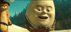 An orange cat in a hat stands next to a smiling, egg-shaped character against a mountain backdrop.