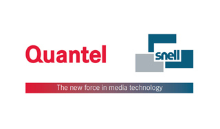 Quantel logo in red text next to the Snell logo with blue and grey geometric shapes.