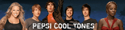 Six diverse singers posing together against a blue background with text reading Pepsi Cool Tones.
