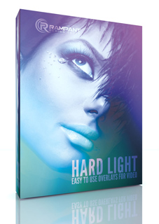 Software box featuring a close-up of a woman's face in blue and purple tones with the text Hard Light.