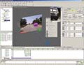 A computer software interface showing a 3D road environment with data panels and a vehicle inset.