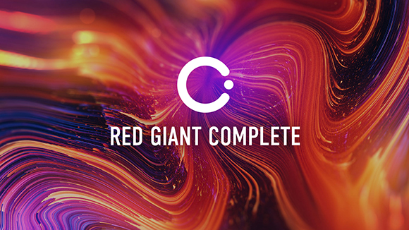 White logo with a stylized C and text 'RED GIANT COMPLETE' on a swirling red, orange, and purple background.