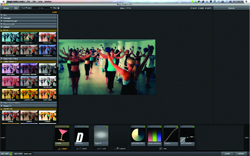 Digital photo editing software interface showing a group of people dancing in a studio.