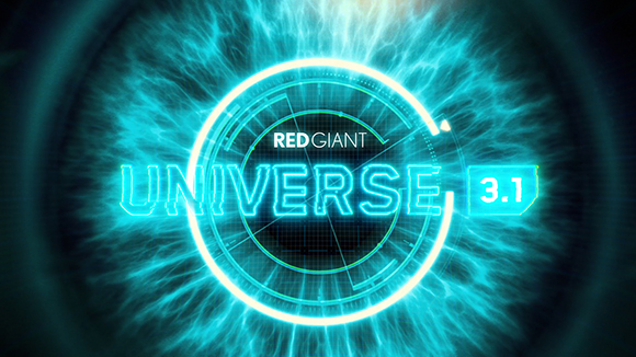 Glowing blue cosmic background with the text RED GIANT UNIVERSE 3.1 inside a circular HUD graphic.
