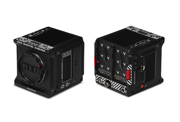 Front and rear views of a black RED Komodo 6K digital cinema camera body.
