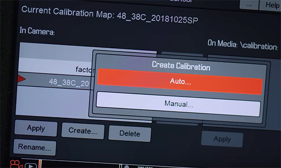 A software window with options to Create Calibration via Auto or Manual methods.